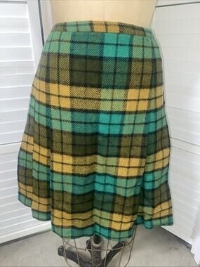 Vintage 60s Garland Plaid Pleated Wool Skirt Kilt Knee Length Business Small
